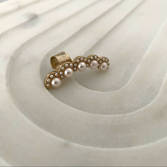 Gold Pearl Ear Climber Earring - Picture 4 of 5